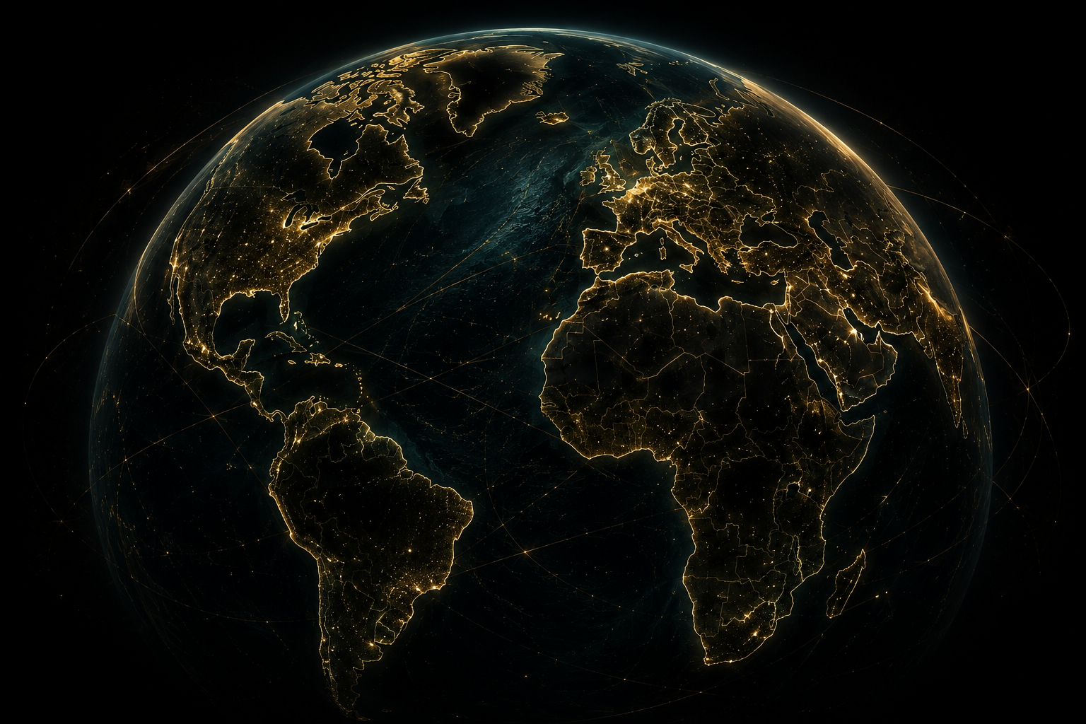 Globe d’ambiance Chinwa, continents dorés sur fond noir